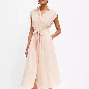 LOFT Pink & White Seersucker Midi Shirtdress with Pockets size 10